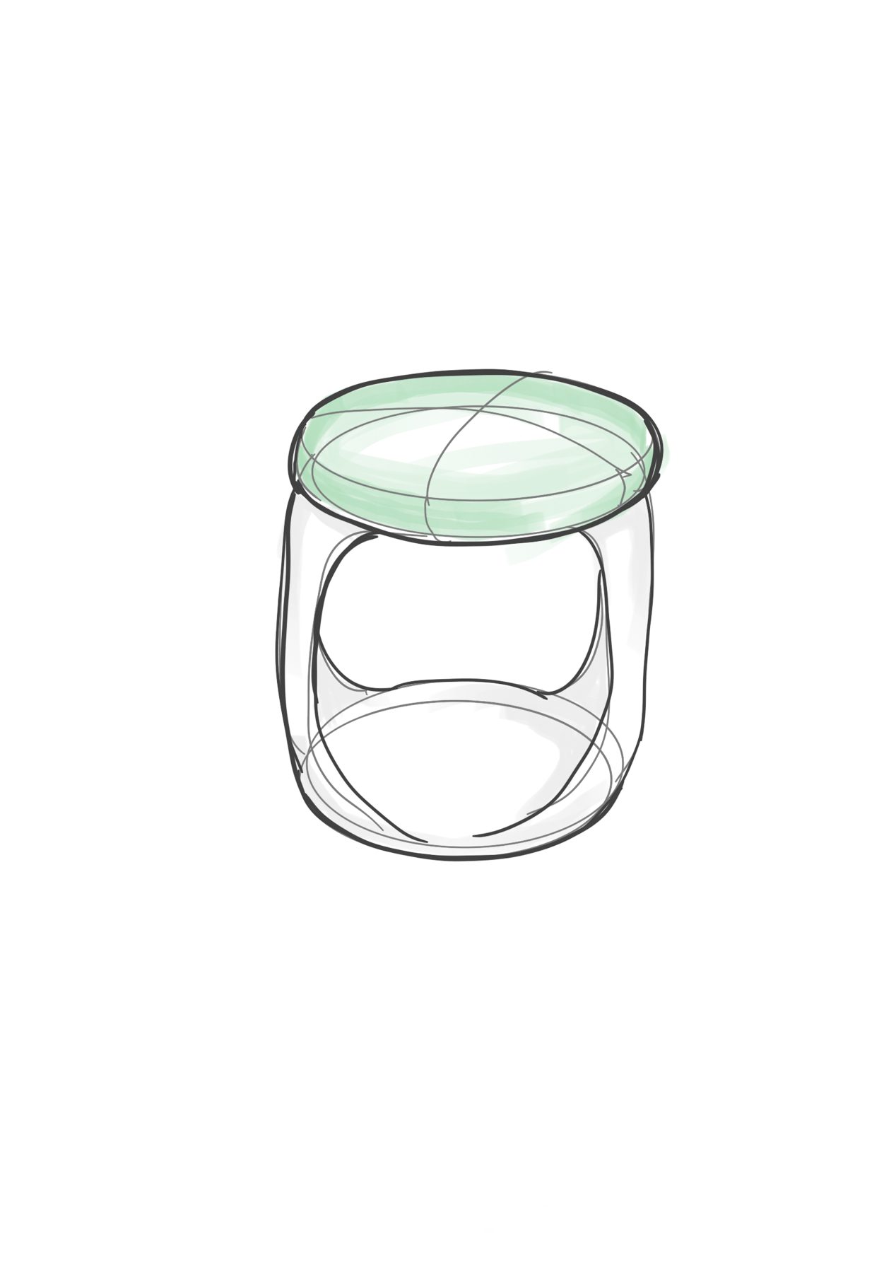 Marker sketch of a round seat with curved panel legs