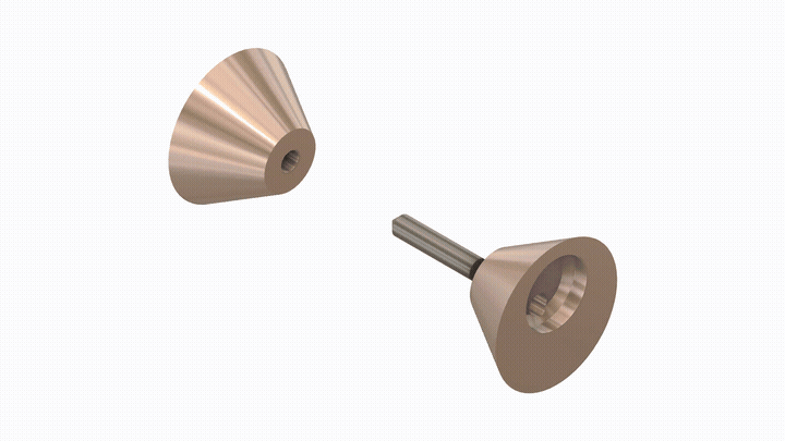 Animation of the two spacer halves joining on a pin