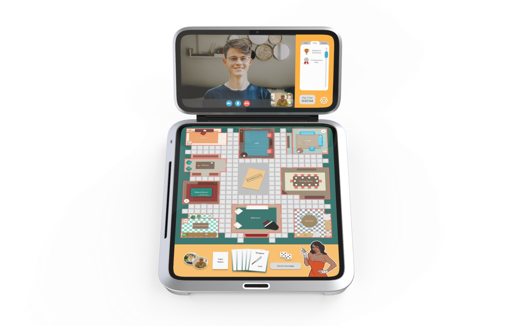 Clue on the square board with the video call on the second screen